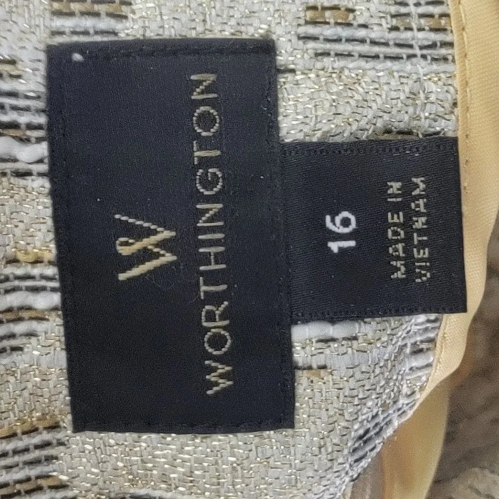 Worthington Womens Gold‎ Silver Metallic Jacquard Pencil Skirt Size 16 Holiday